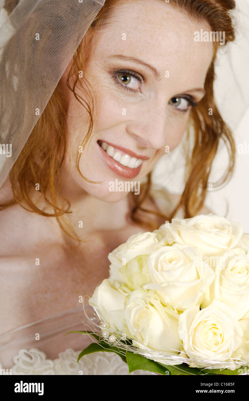Bride with bridal bouquet Stock Photo