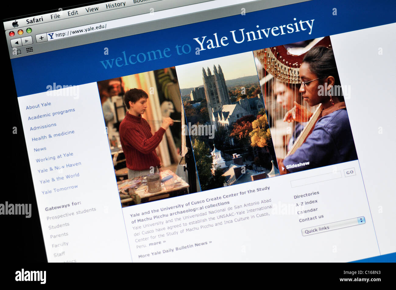 Yale University website Stock Photo