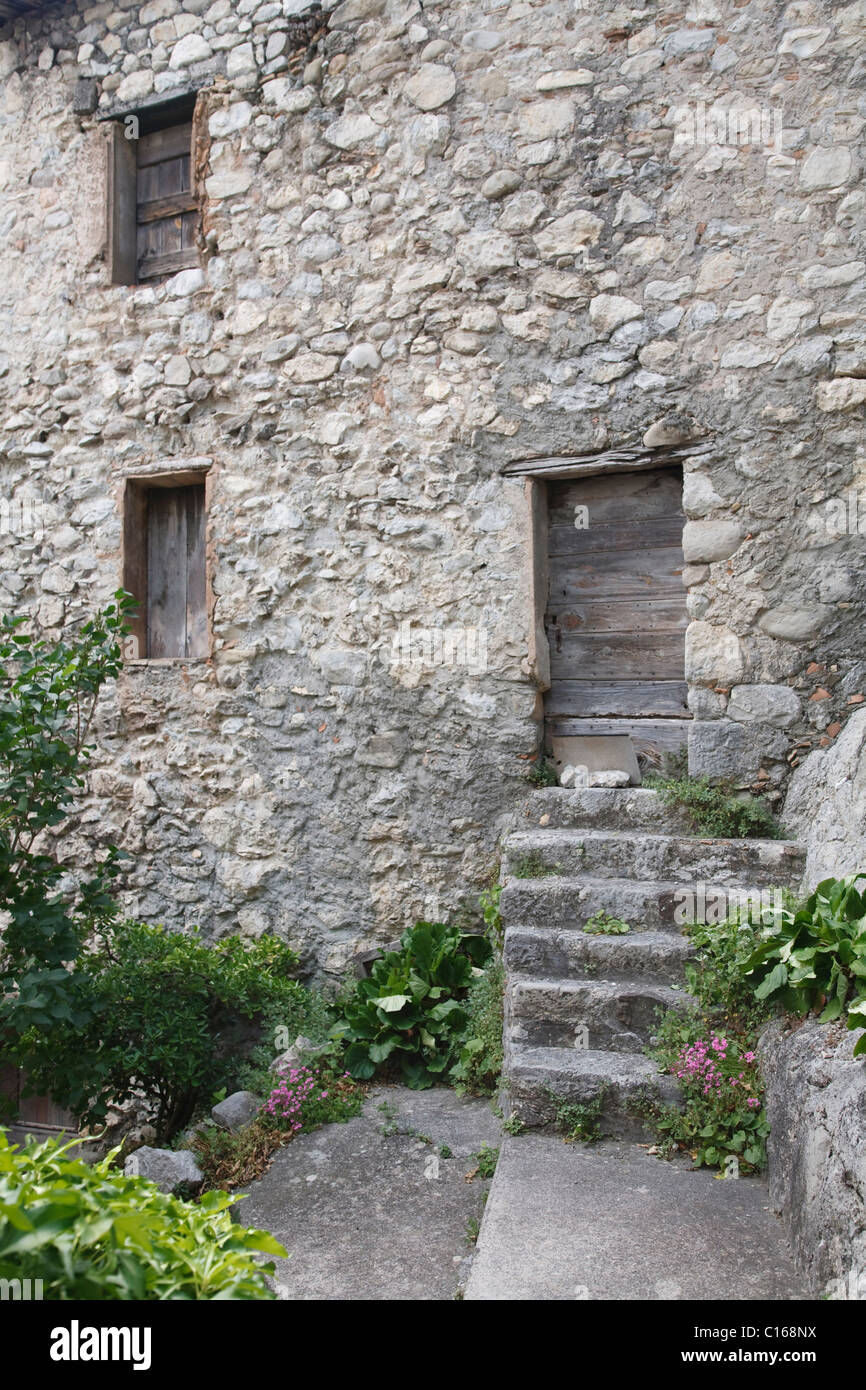 Old stone cottage in the historic town of Entrevaux, France Stock Photo