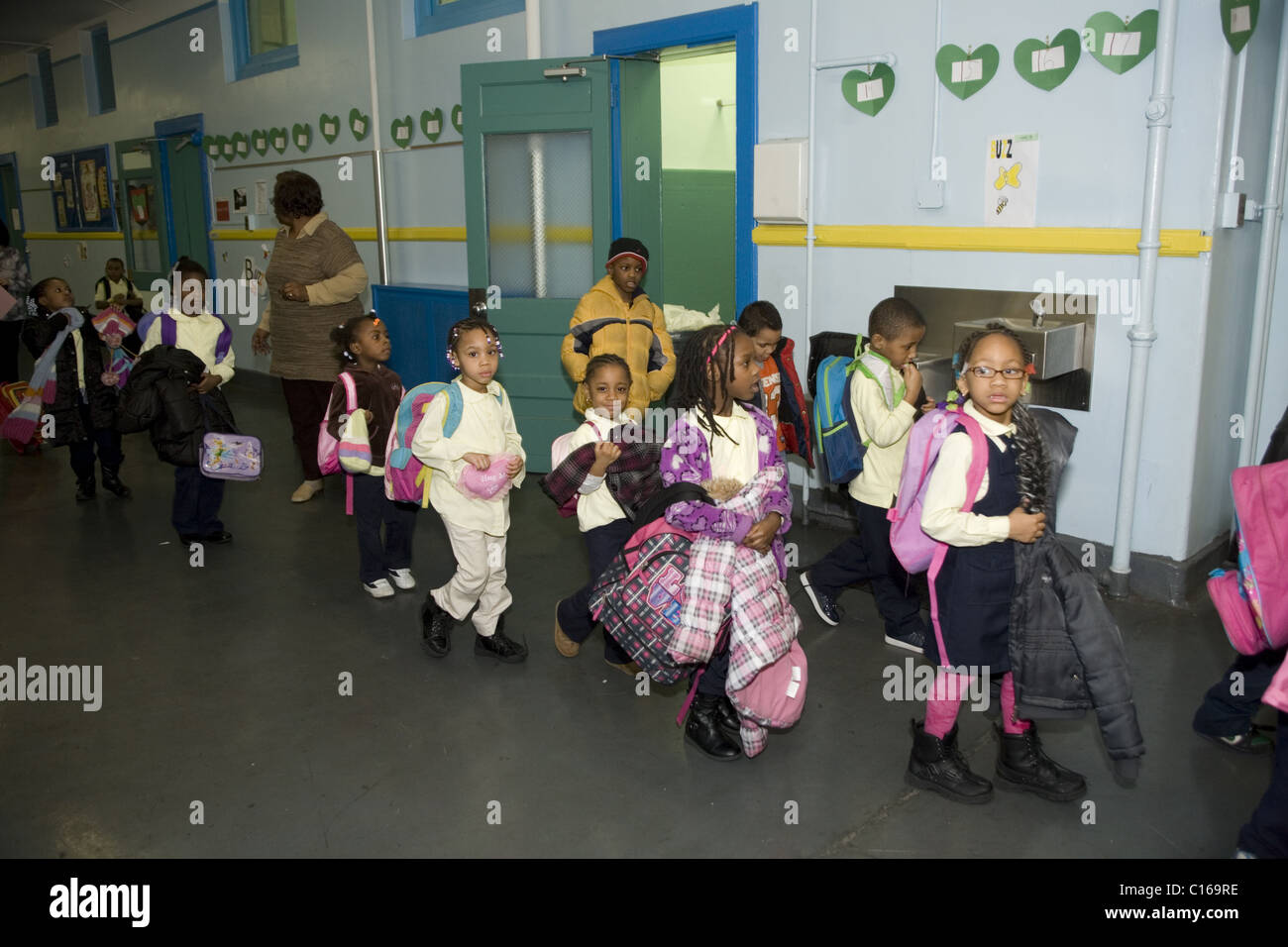 Children leaving school at a Newark New Jersey elementary school Stock Photo