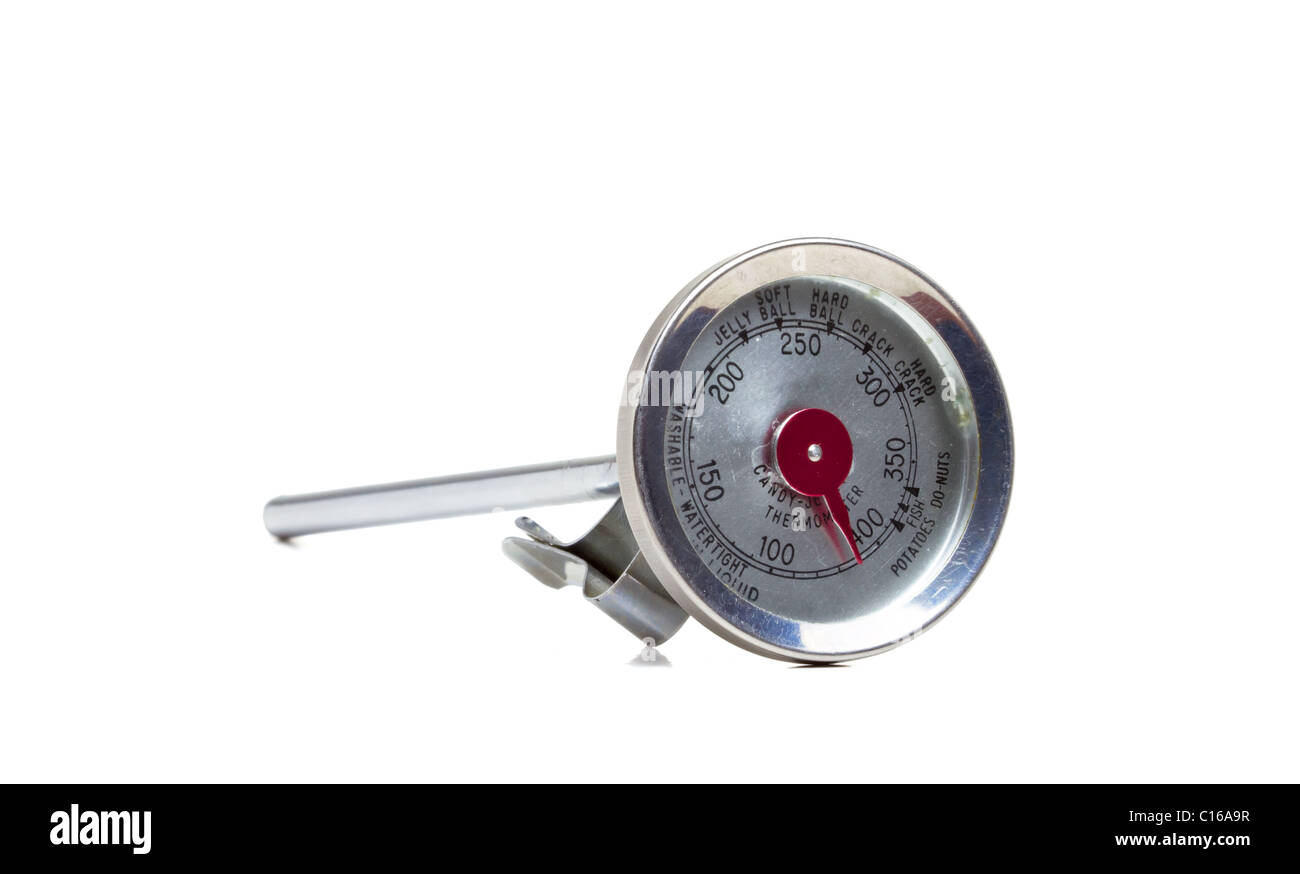 Stainless steel Cooking Thermometer isolated on white. Stock Photo