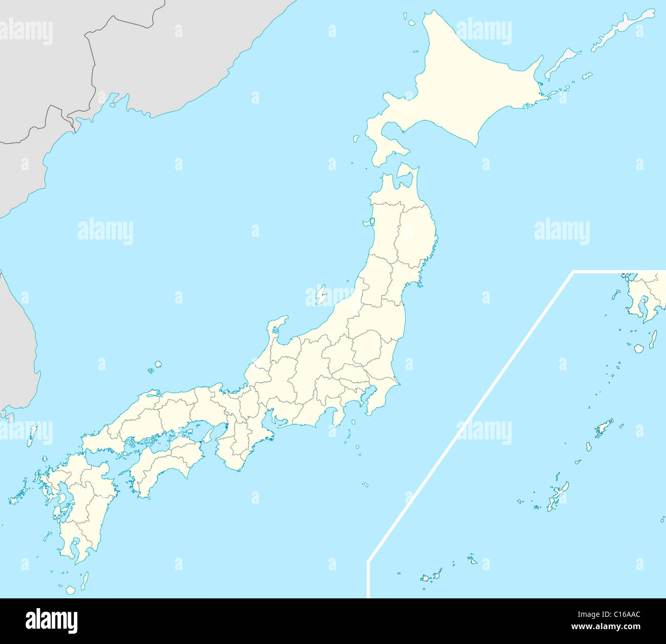 Illustrated map of country of Japan with states marked. Stock Photo