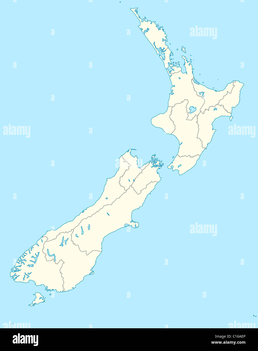 Illustration of New Zealand map showing the state borders Stock Photo
