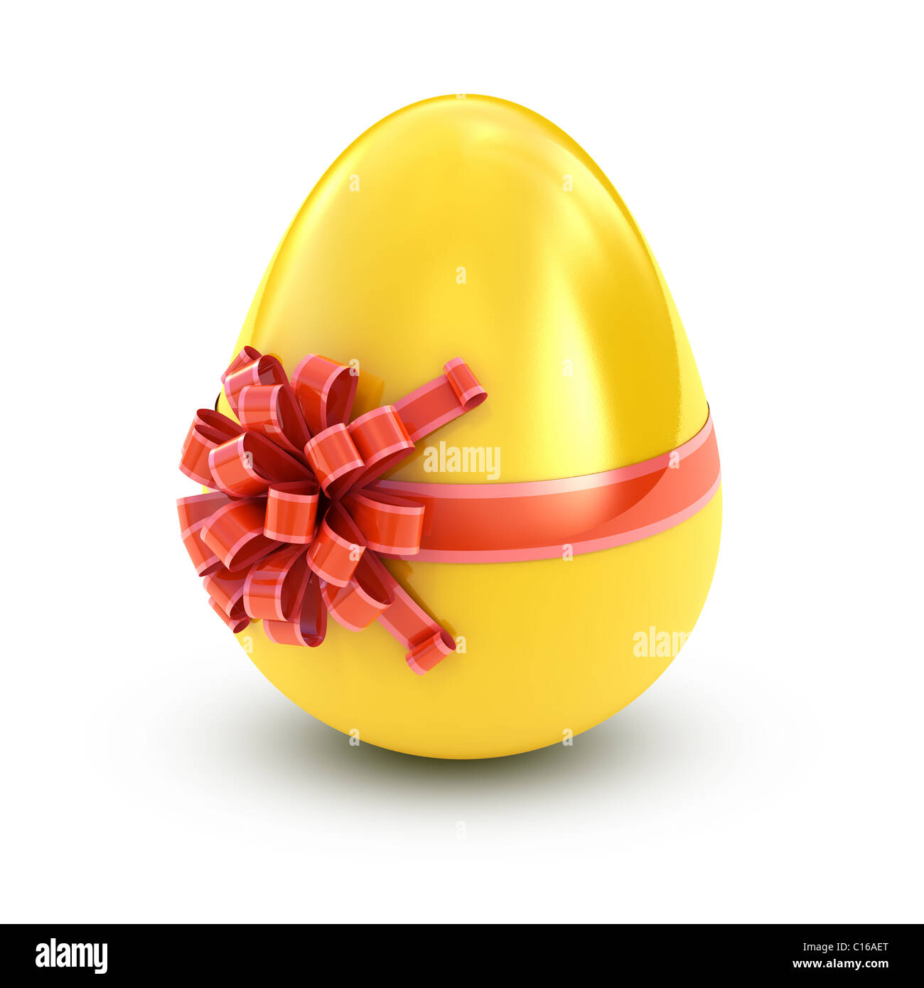 Easter surprise golden egg with ribbon isolated on white Stock Photo