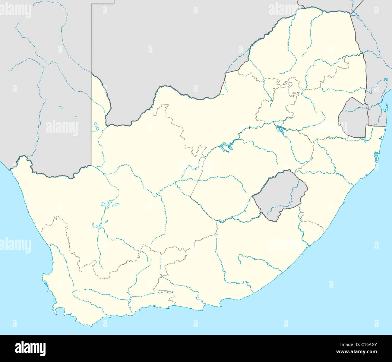 Illustration of South Africa map showing the state borders. Stock Photo