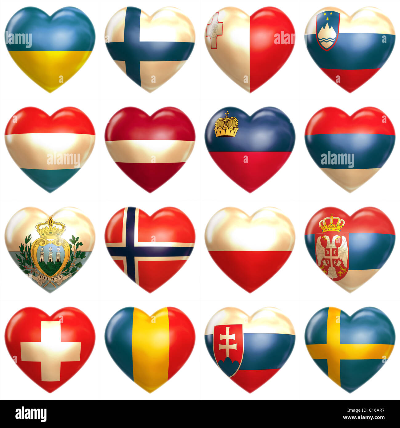 European Hearts set isolated on white Stock Photo - Alamy 