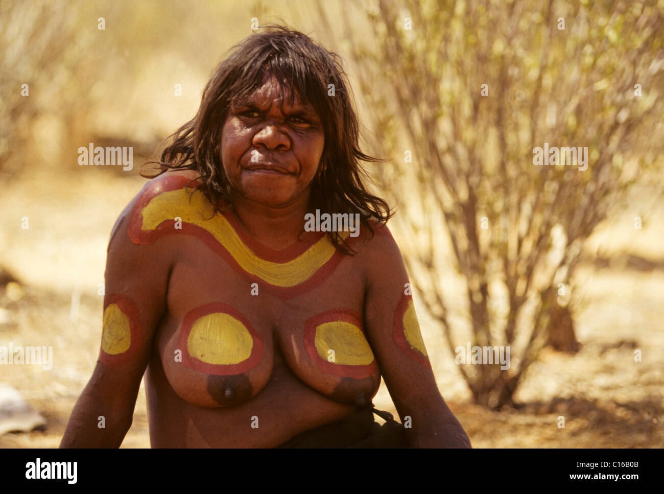Female Aborigine, indegenous people of Australia, Northern Territory, Australia Stock Photo