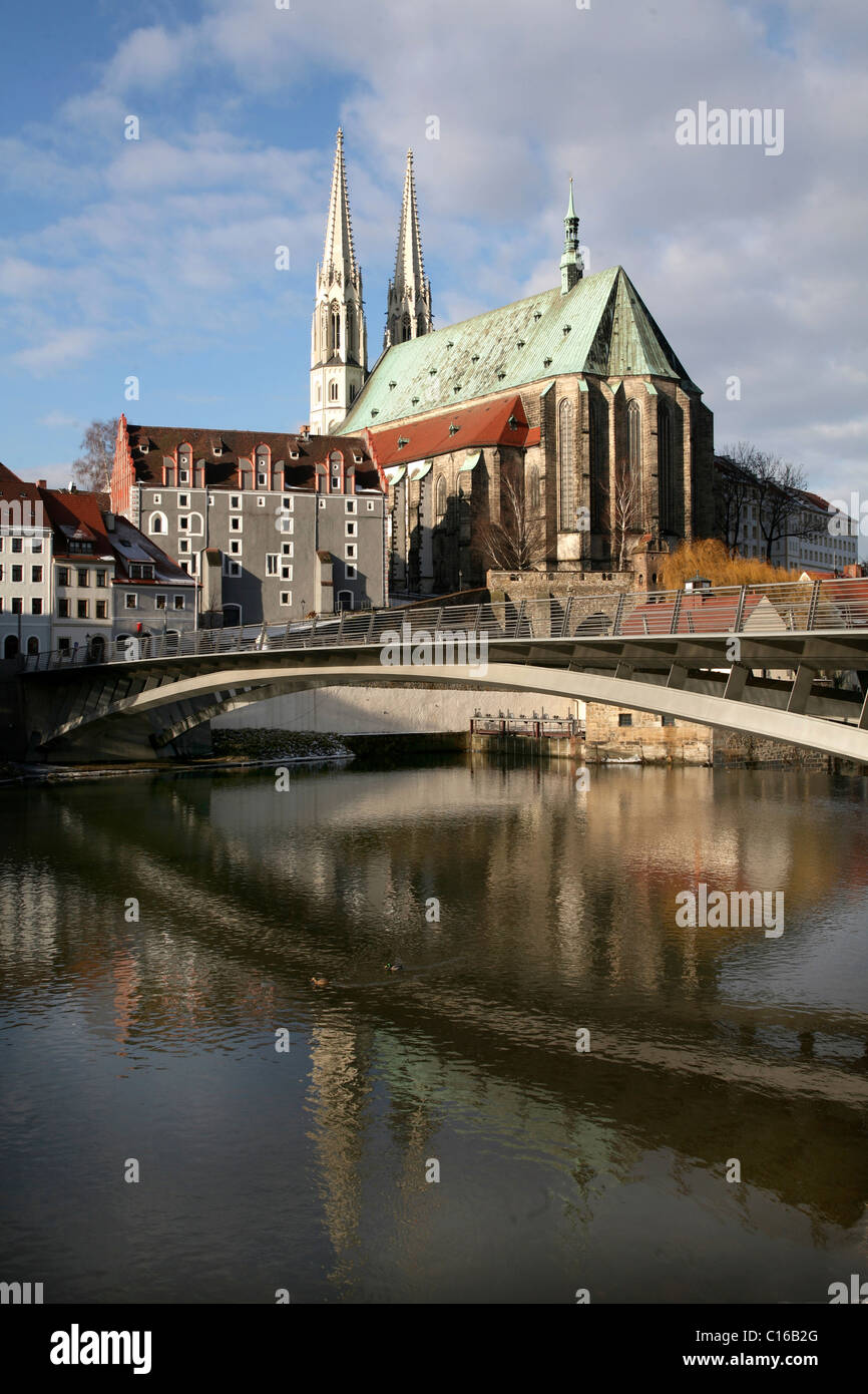 Peterskirche, St Peter´s Church, Altstadtbruecke Bridge crossing the Neisse River, Goerlitz, Saxony, Germany, Europe Stock Photo