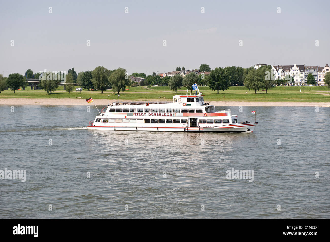 Turn-around maneuver, passenger ship on the Rhine River by Duesseldorf, North Rhine-Westphalia, Germany, Europe Stock Photo