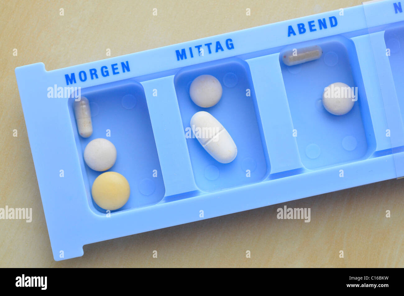 Medicaments in a pill organizer Stock Photo