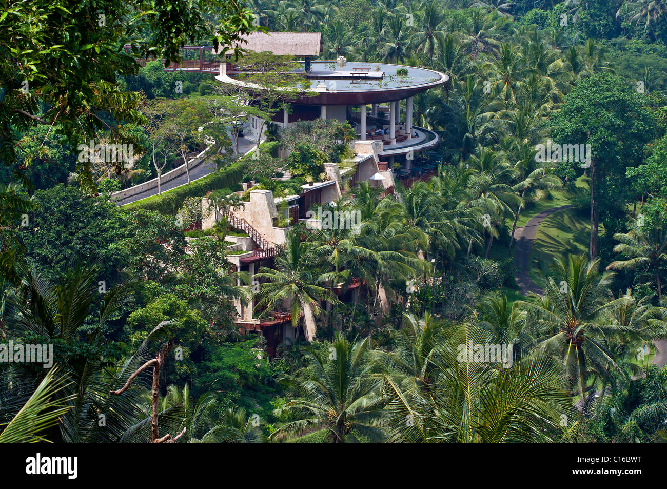 The Four Seasons Hotel set amongst the rice paddies at Sayan in Bali Stock Photo