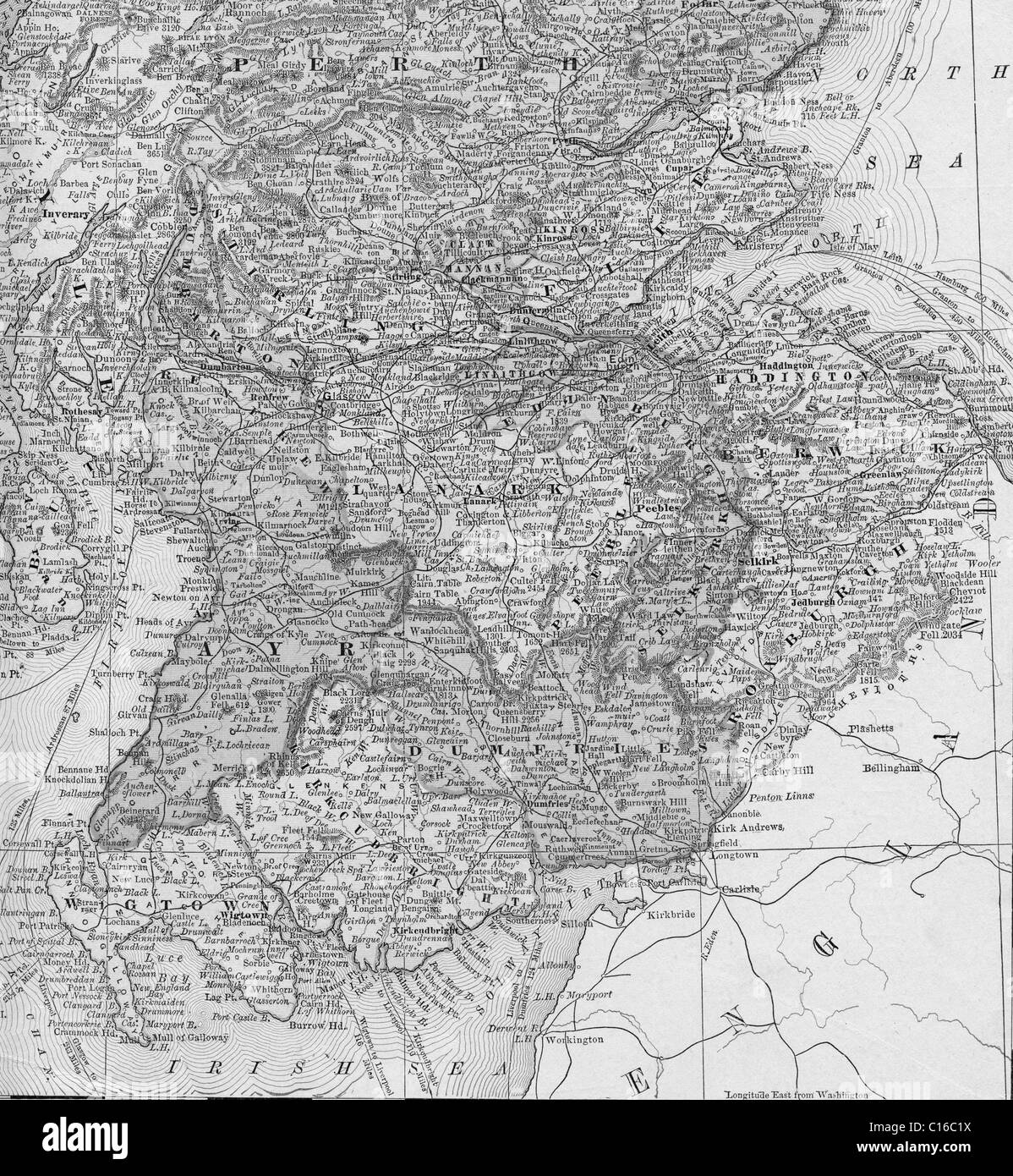 Old Map Of Scottish Lowlands From Original Geography Textbook 1884 Stock Photo Alamy