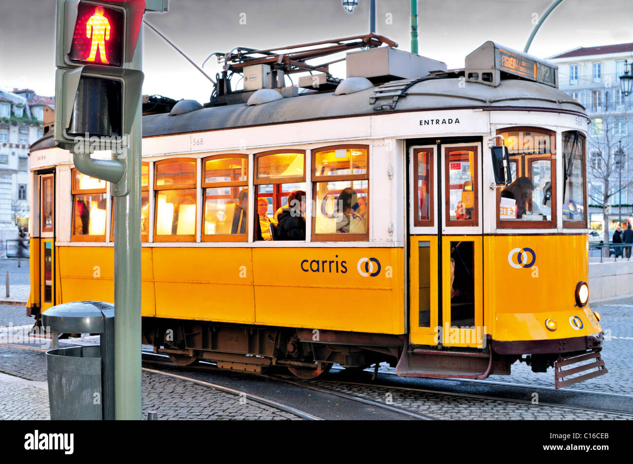 Portugal, Lisbon: Historic Tram in Lisbon´s downtown Stock Photo