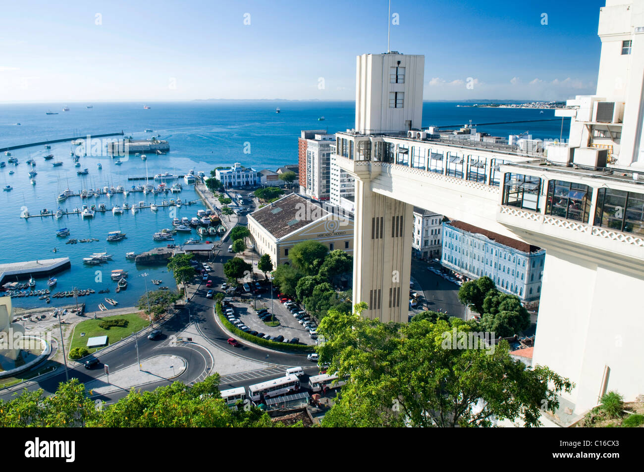 Lacerda Elevator connecting the upper to the lower part of town, port, Mercado Modelo, Model Market, , Brazil, South America Stock Photo