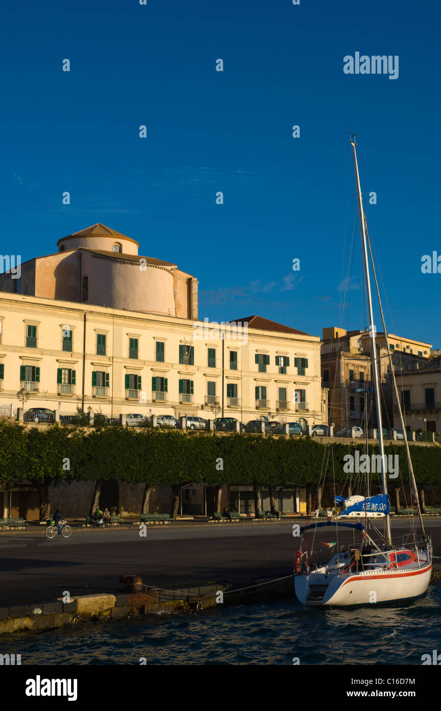 Foro Italico seaside promenade Ortigia island Syracuse Sicily southern Italy Europe Stock Photo