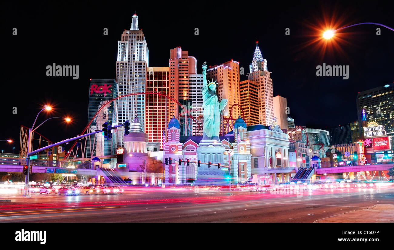 New York-New York hotel casino creating New York City skyline with skyscraper towers and Statue of Liberty replica. Las Vegas Stock Photo