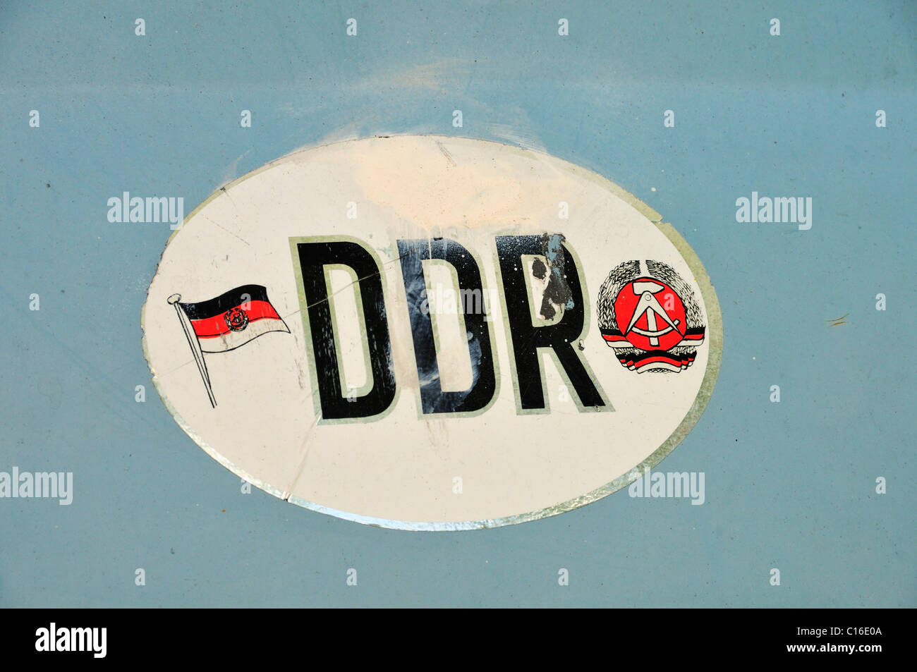 DDR sticker, old and faded Stock Photo