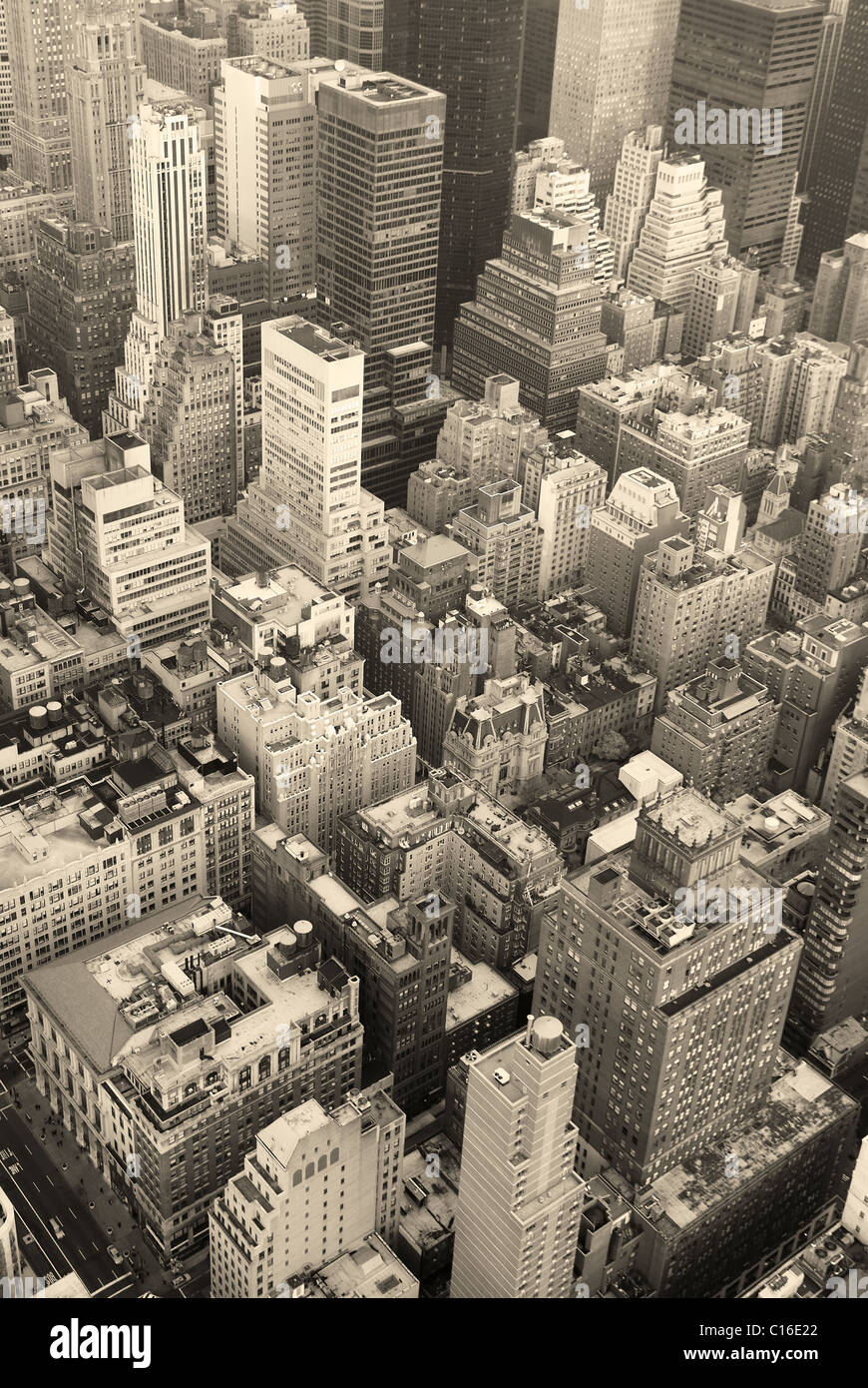 New York City Manhattan skyline aerial view black and white with ...