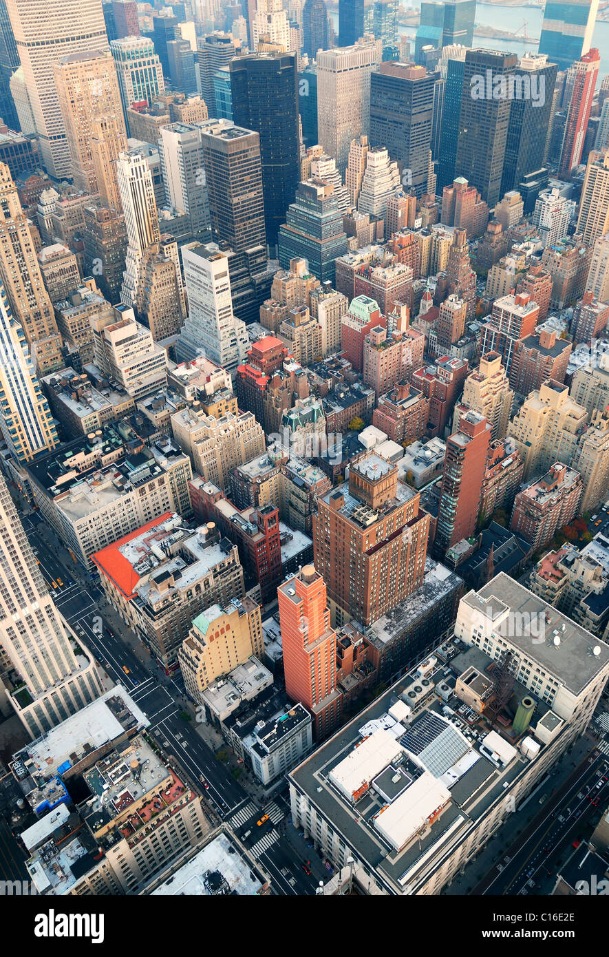 New York City Manhattan skyline aerial view with street and skyscrapers ...