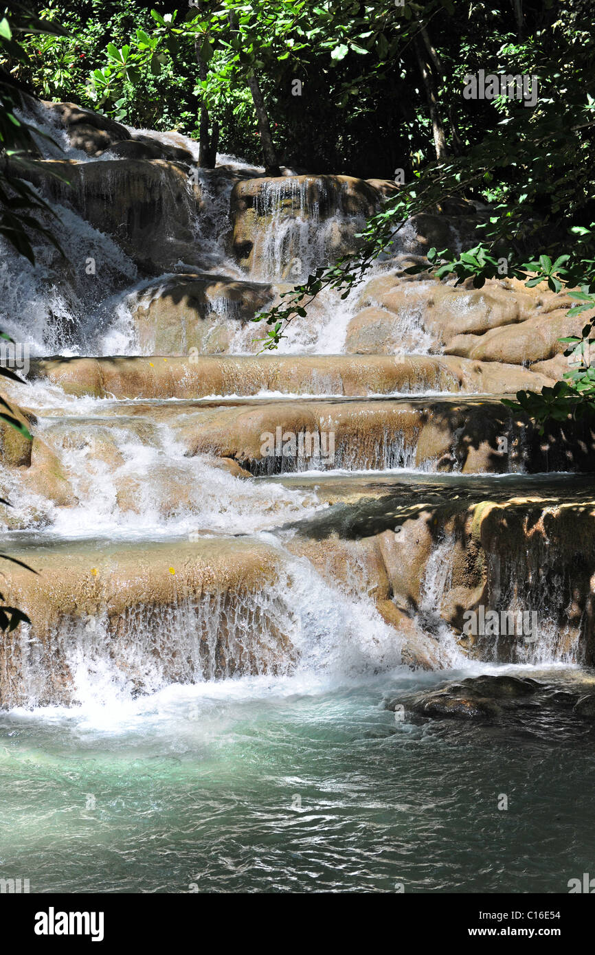 Dunn's River Falls in Ocho Rios Jamaica during sunny day Stock Photo