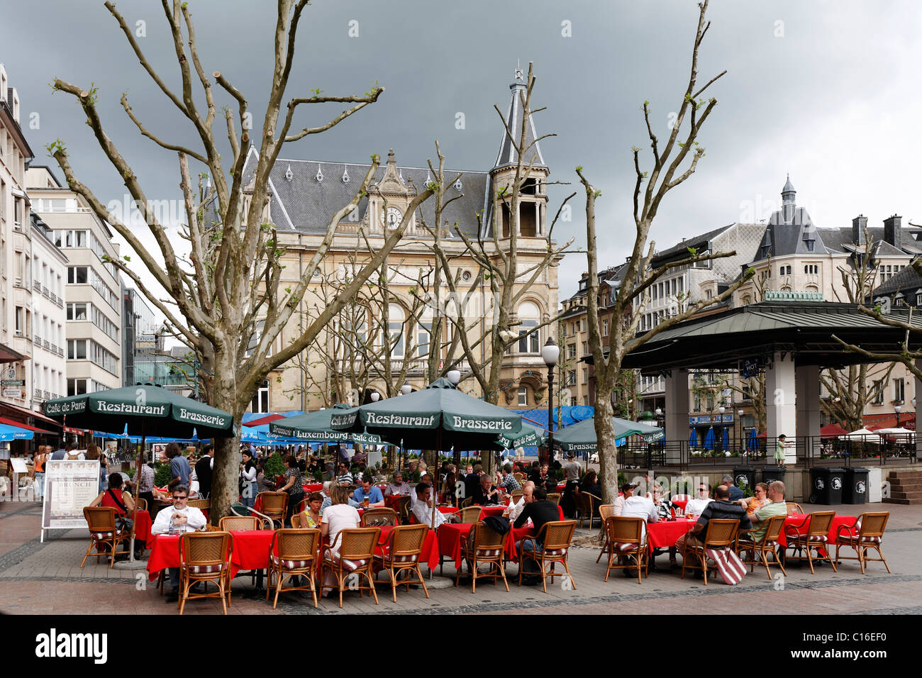 Restaurant terraces at Place d'Armes urban square in the historic centre of Luxembourg, Europe Stock Photo