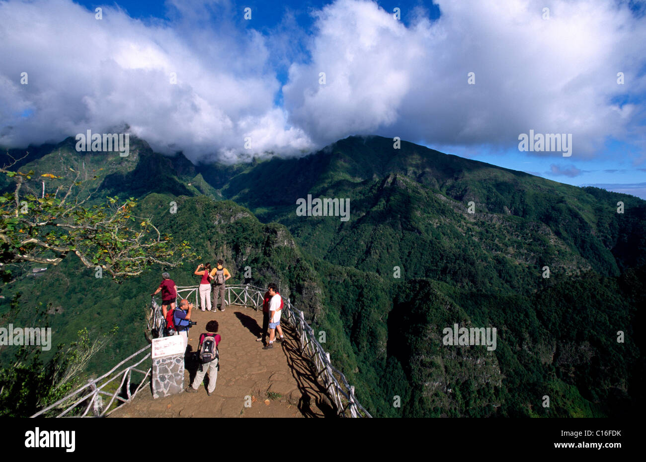 Hikers at the Ribeiro Frio viewpoint, Madeira, Portugal, Europe Stock Photo