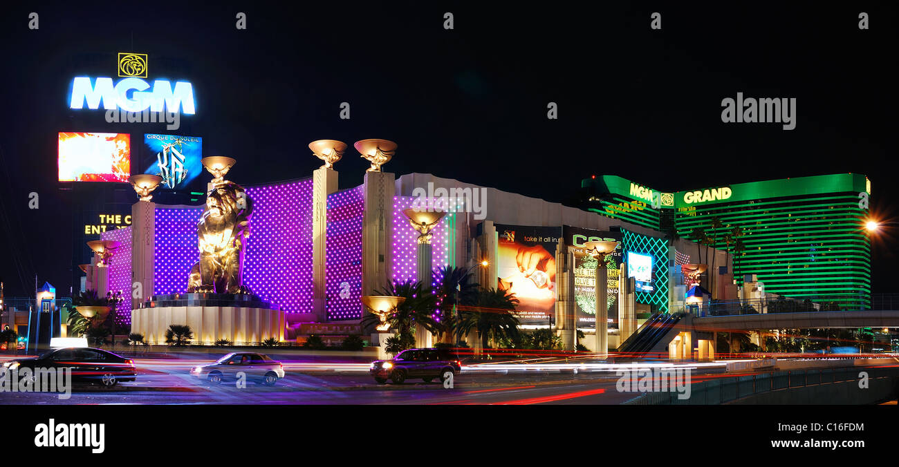 MGM Grand Hotel panorama at night  in Las Vegas, Nevada Stock Photo