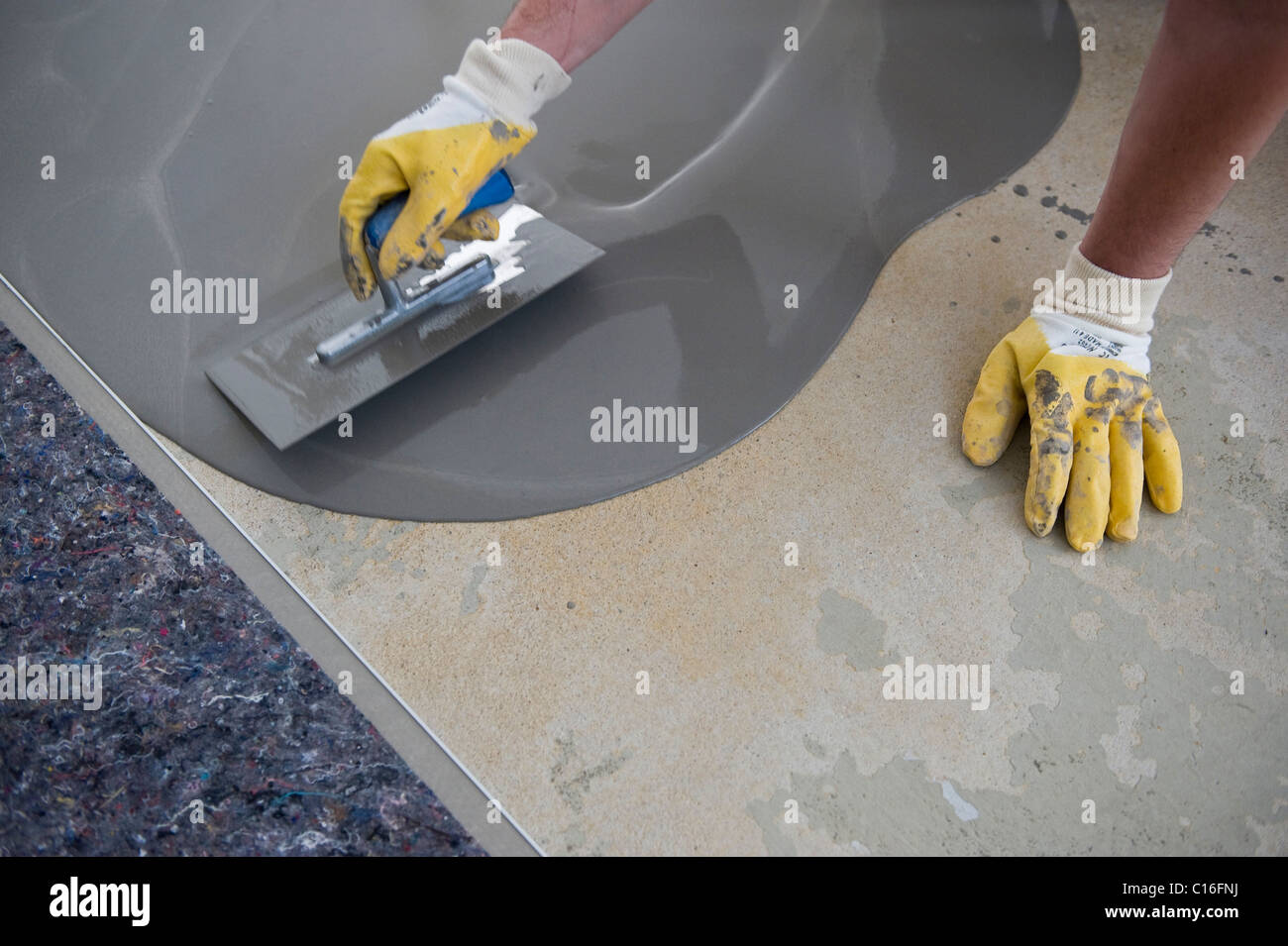 Spreading concrete filler, surface Stock Photo Alamy