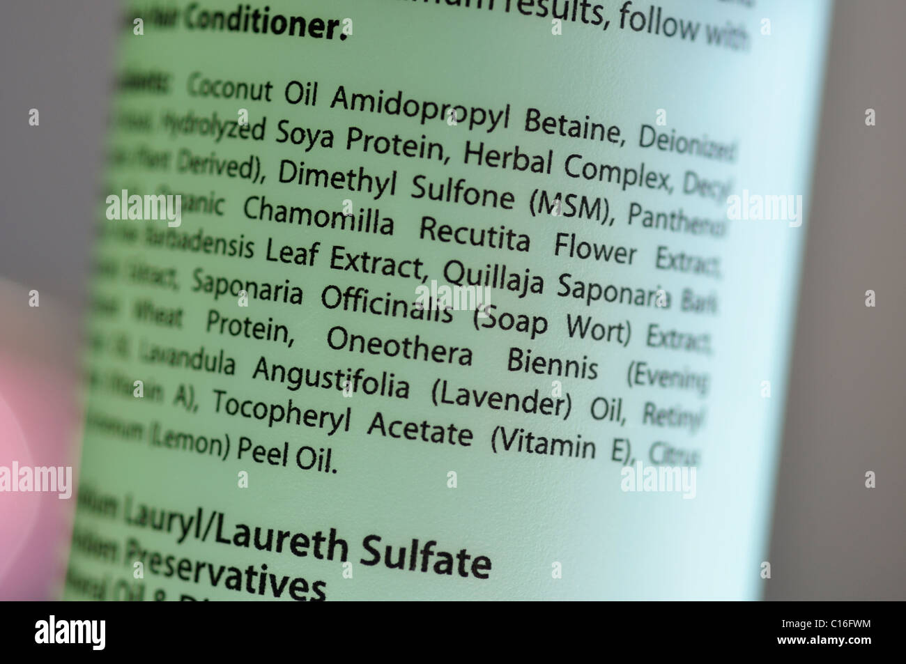 All-natural hair conditioner ingredient information Stock Photo