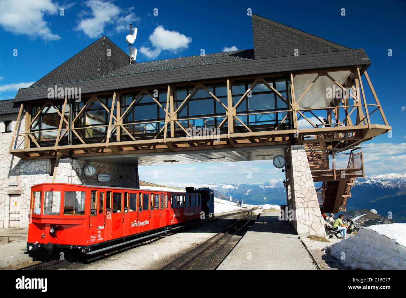 The Schafbergbahn, cog railway on the Schafberg mountain, station on the peak, Salzburg, Austria, Europe Stock Photo