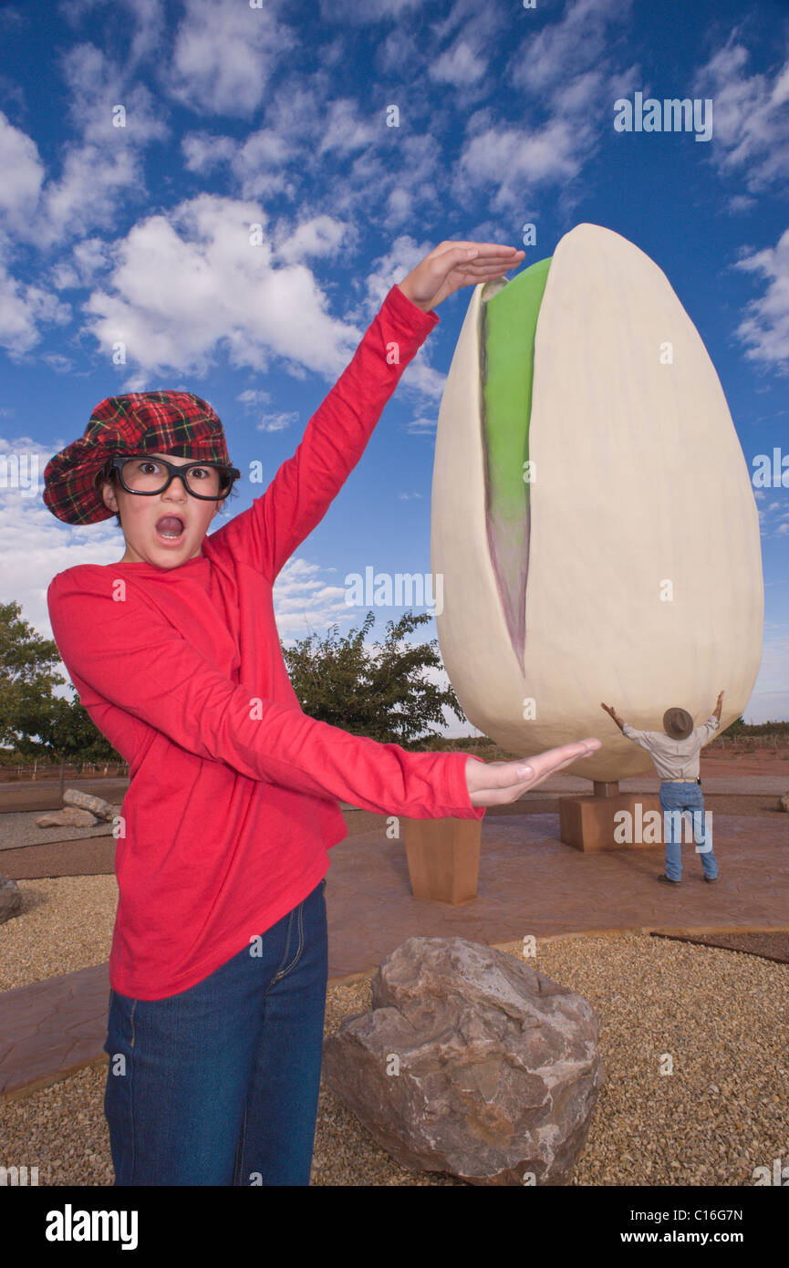 World's largest sculpture of a pistachio nut at McGinn's Pistachio Tree Ranch, Arena Blanca Winery, Alamogordo, New Mexico. Stock Photo