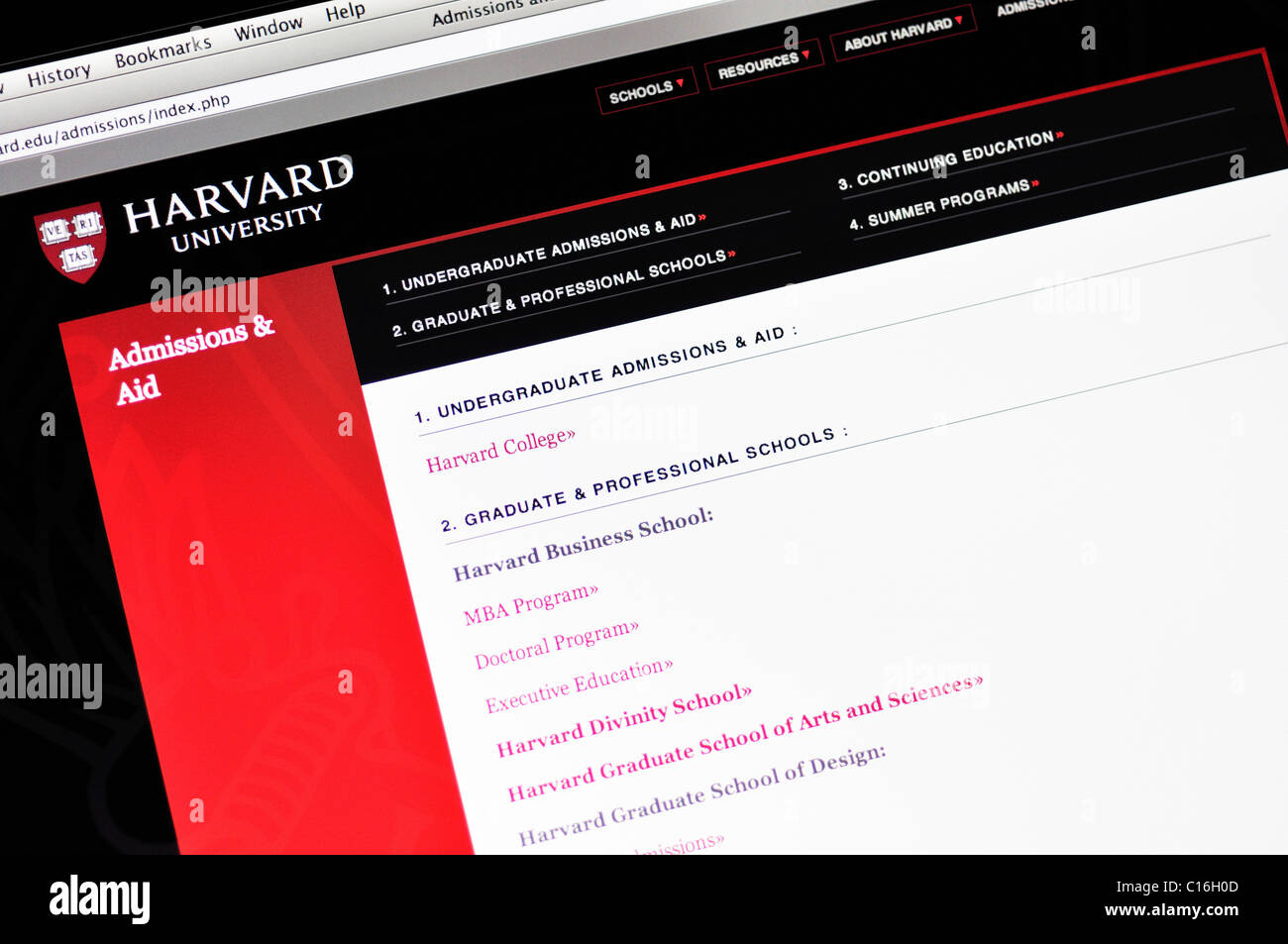 Harvard University website Stock Photo
