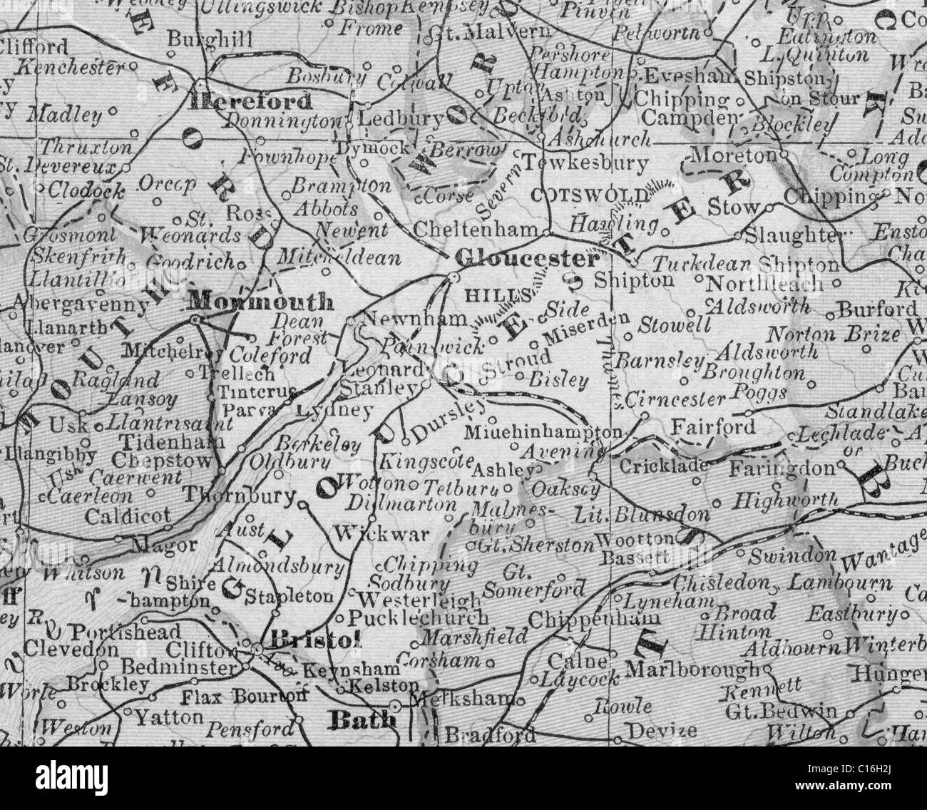 Old map of Gloucester County from original geography textbook, 1884 Stock Photo