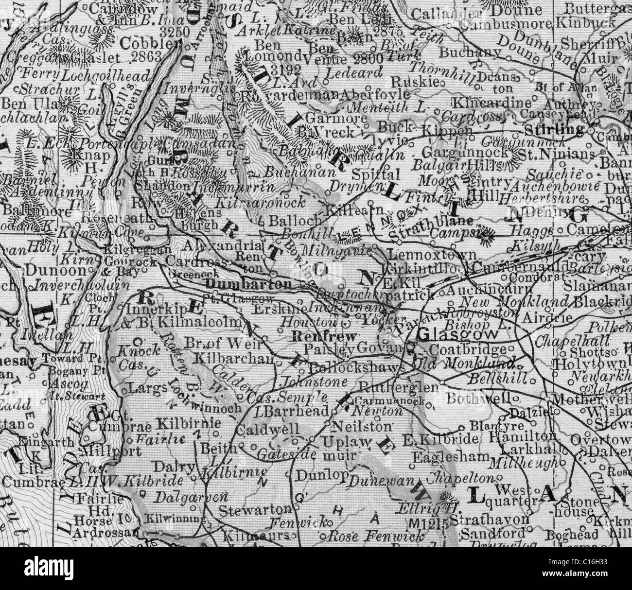 old-map-of-glasgow-area-from-original-geography-textbook-1884-stock