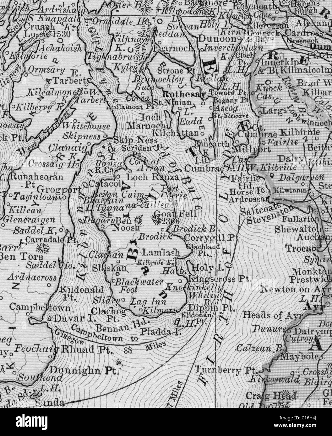 Old map of Bute County from original geography textbook, 1884 Stock 
