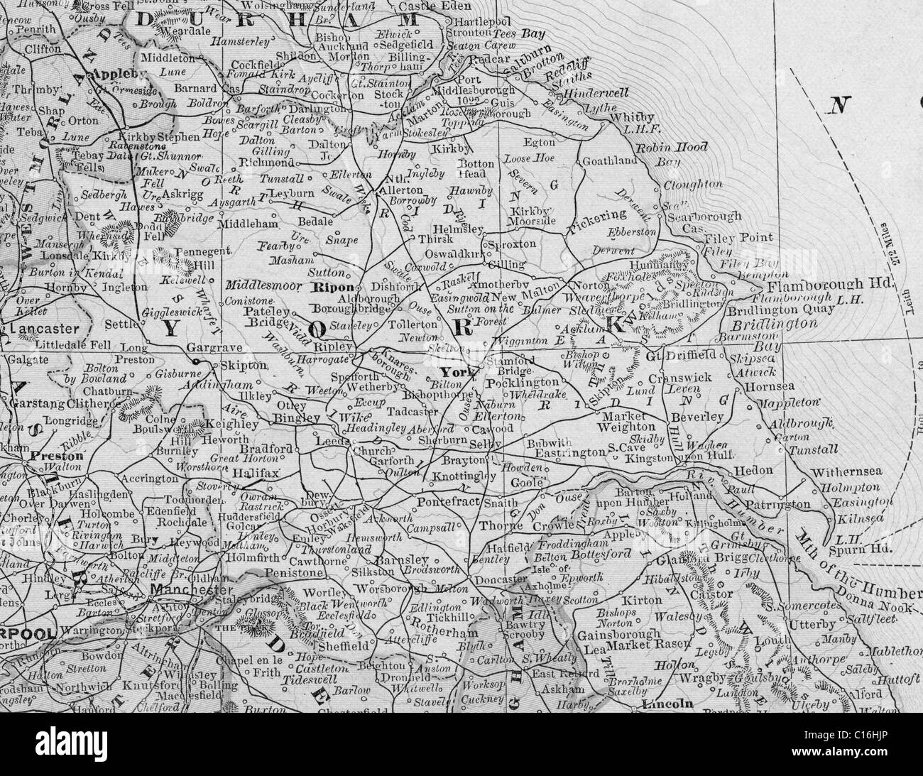 Old map of York County from original geography textbook, 1884 Stock