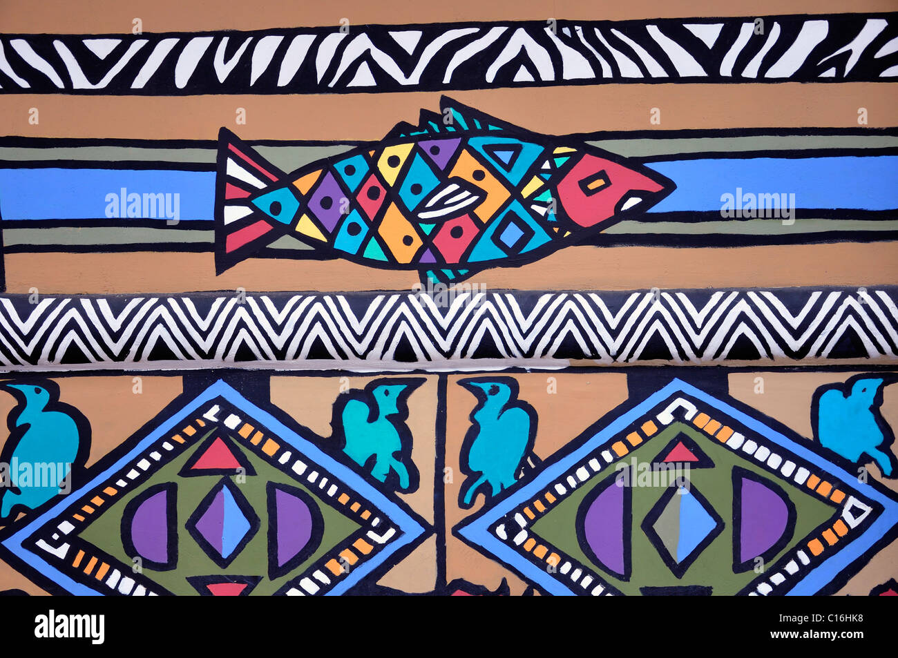 Colorful African motif wall painting Stock Photo