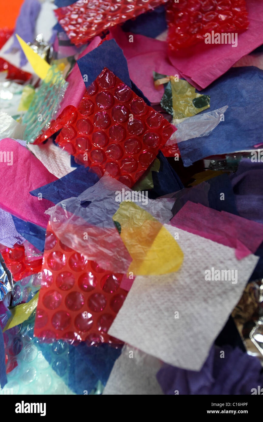 Colourful craft materials pictured on a table in Hove, East Sussex, UK