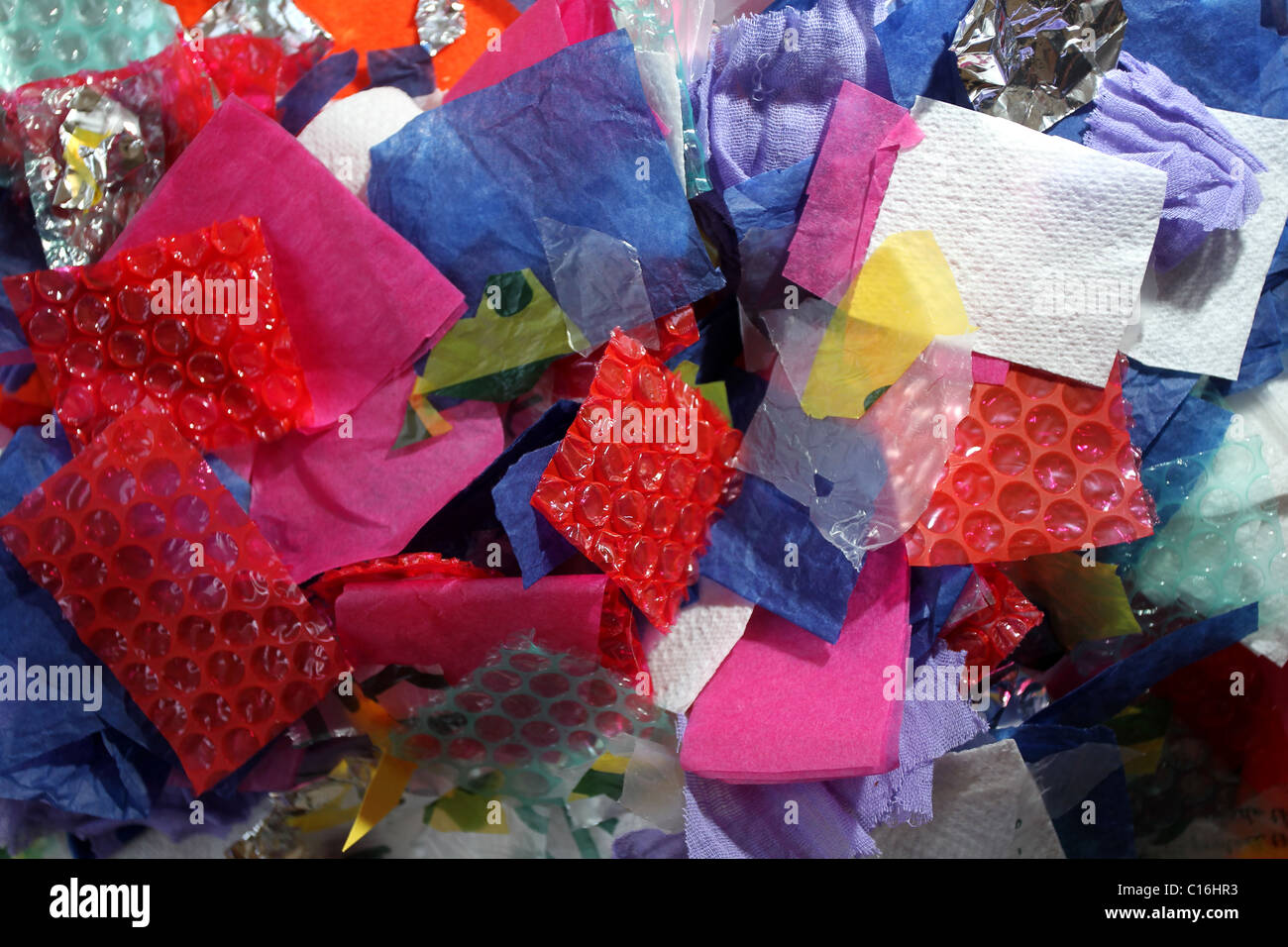Colourful craft materials pictured on a table in Hove, East Sussex, UK