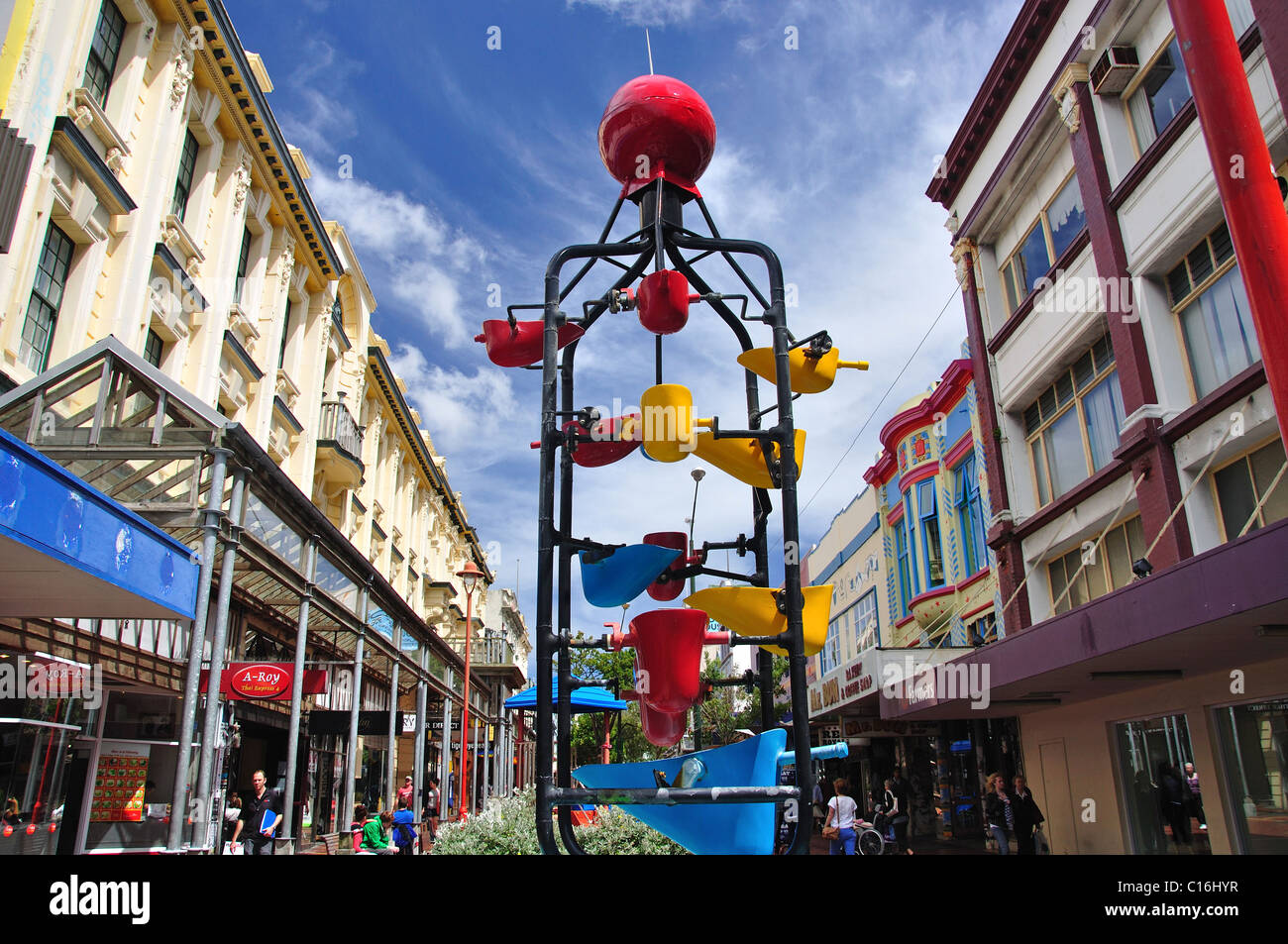 The Bucket Fountain, Cuba Street, Wellington, Wellington Region, North Island, New Zealand Stock