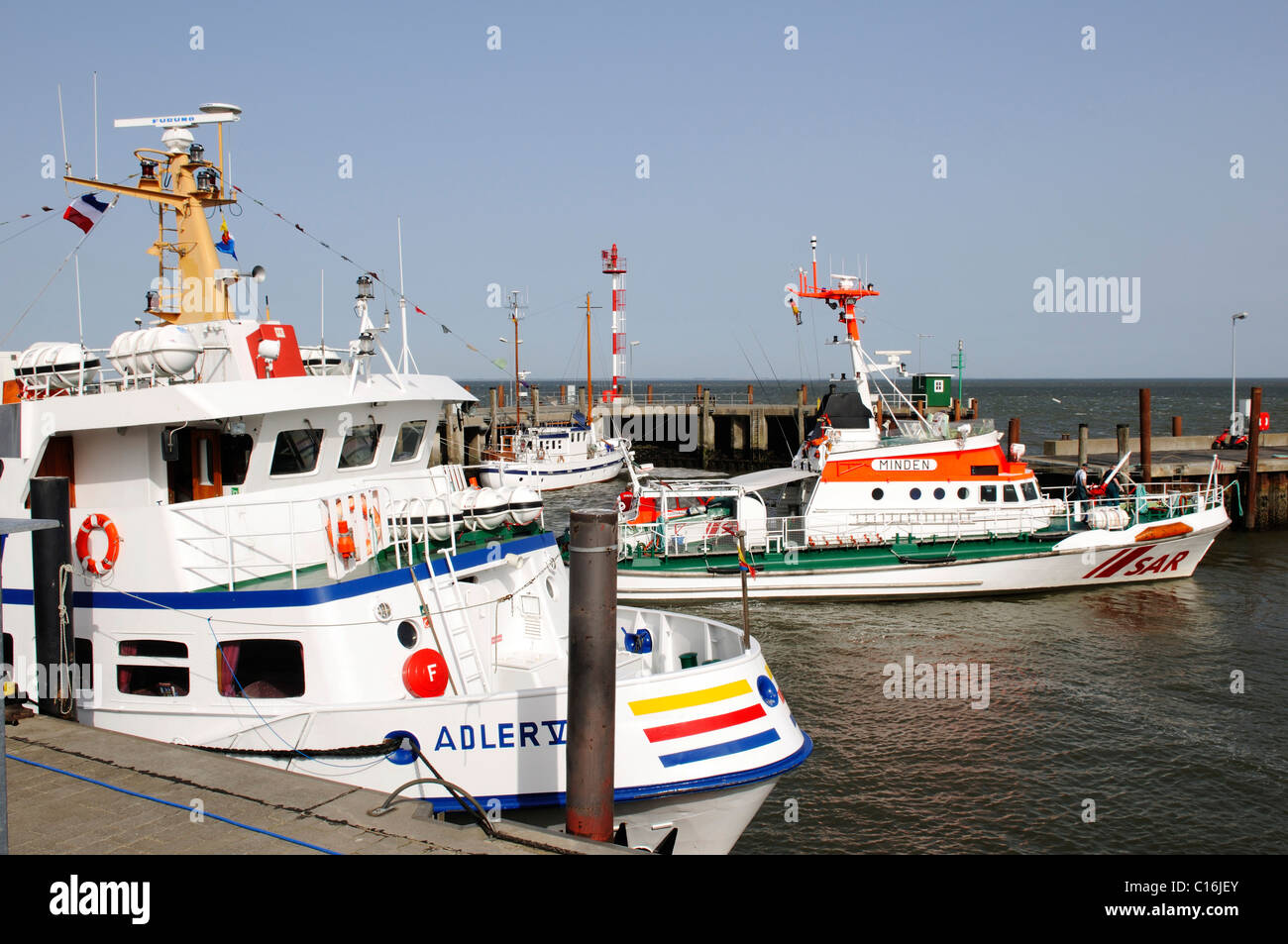 Coastguard in the harbour of List, Sylt, North Frisia, North Sea, Schleswig-Holstein, Germany, Europe Stock Photo