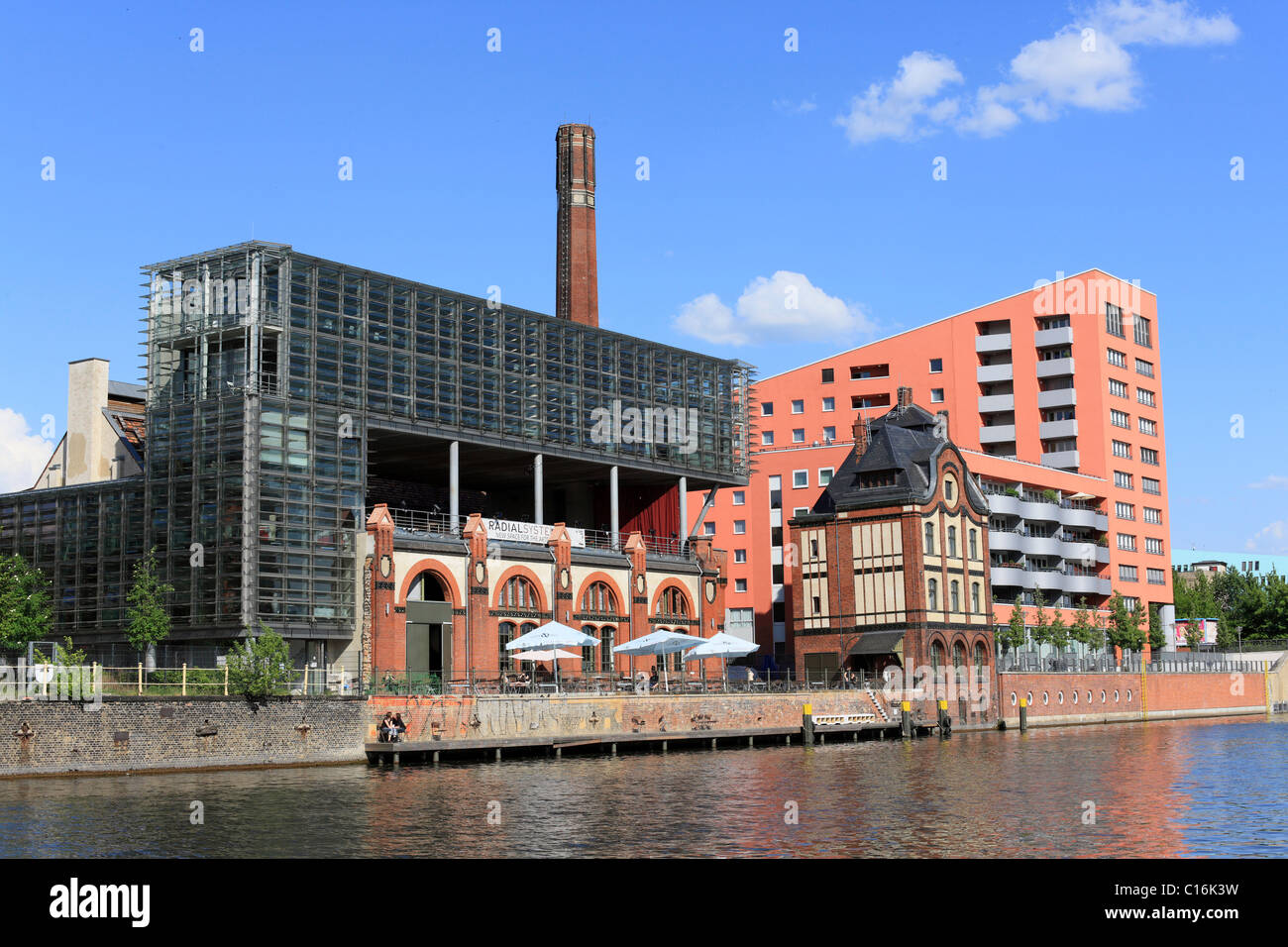 Radialsystem V, centre for creative events, and the Ibis Hotel on the banks of the Spree River, Berlin, Germany, Europe Stock Photo