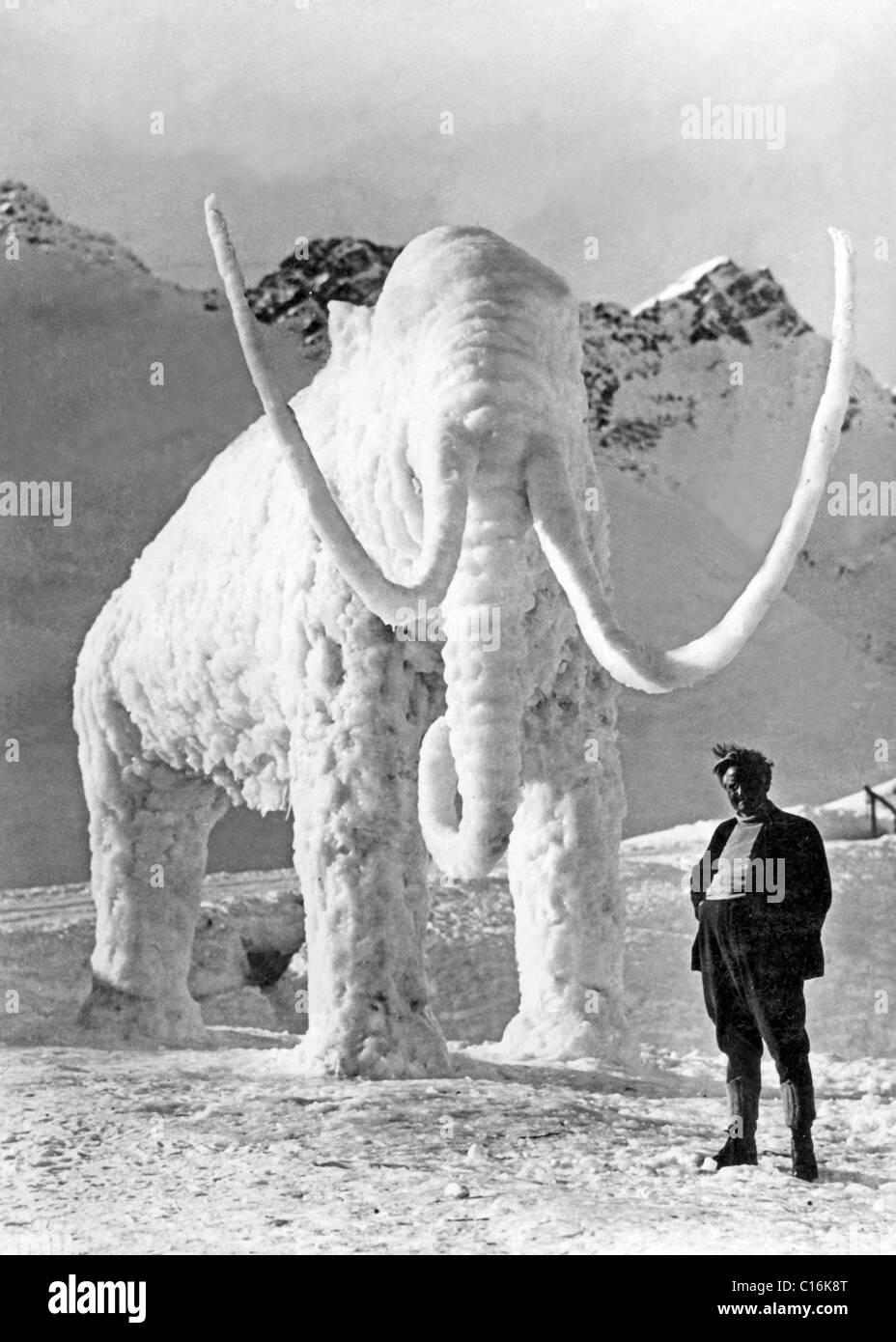 Historic photograph, mammoth made of ice and snow Stock Photo