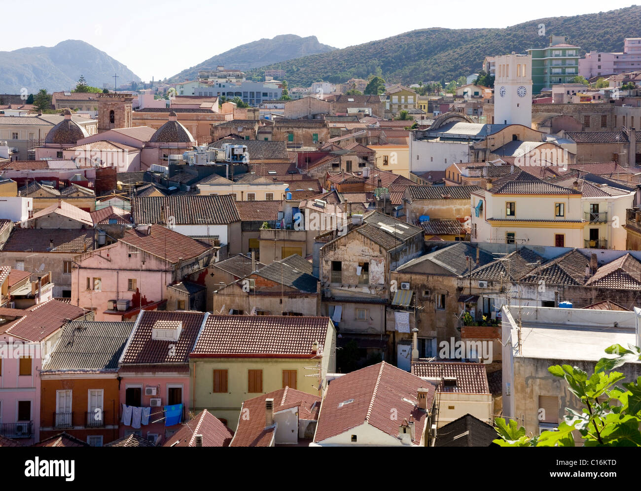 View over the roofs af the historic centre of Iglesias, south-west Sardinia, Italy, Europe Stock Photo