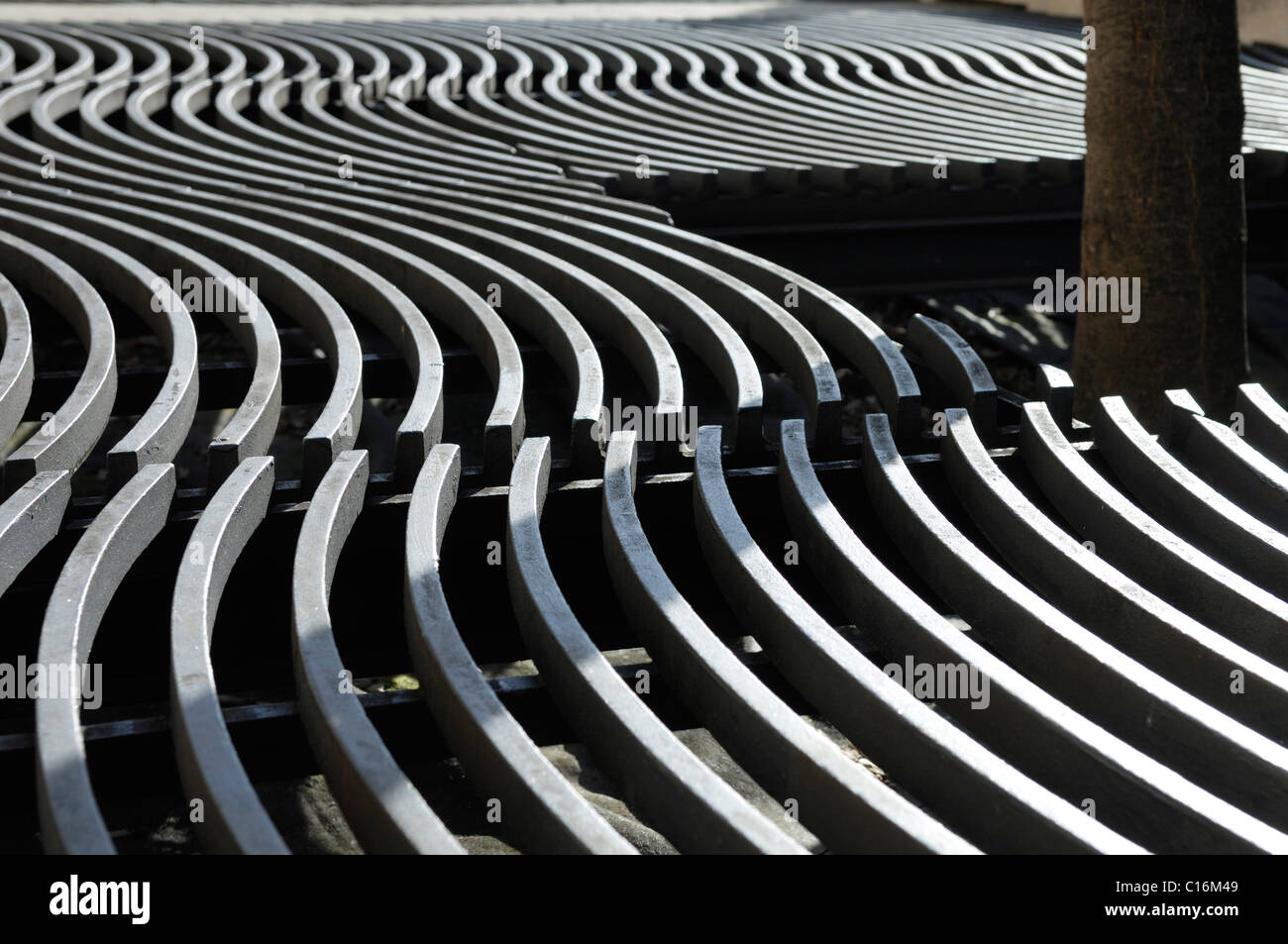 Protective grating around a tree trunk Stock Photo