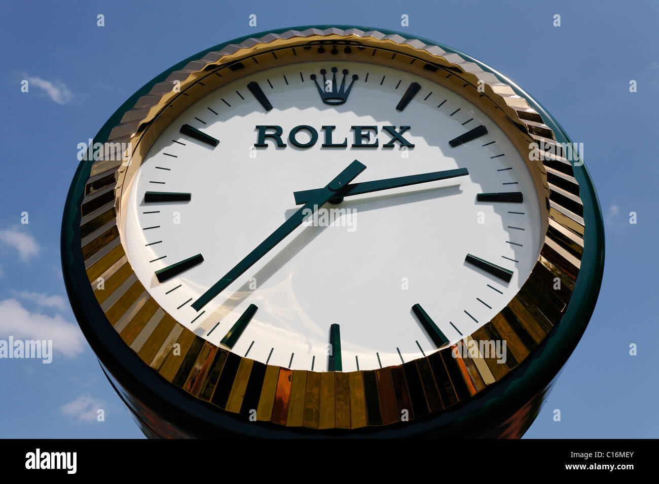 Clock in a Rolex watch design, North Rhine-Westphalia, Germany, Europe Stock Photo