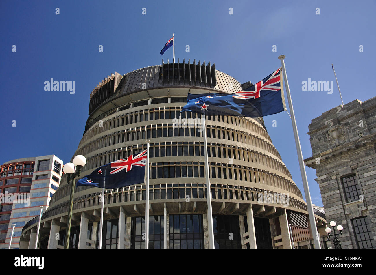 New Zealand Government 'Beehive' and Parliament Building. Lambton Quay