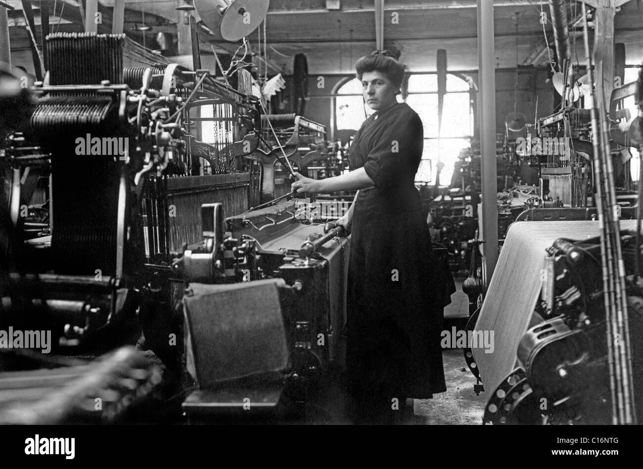 Historic photograph, woman working on a loom Stock Photo