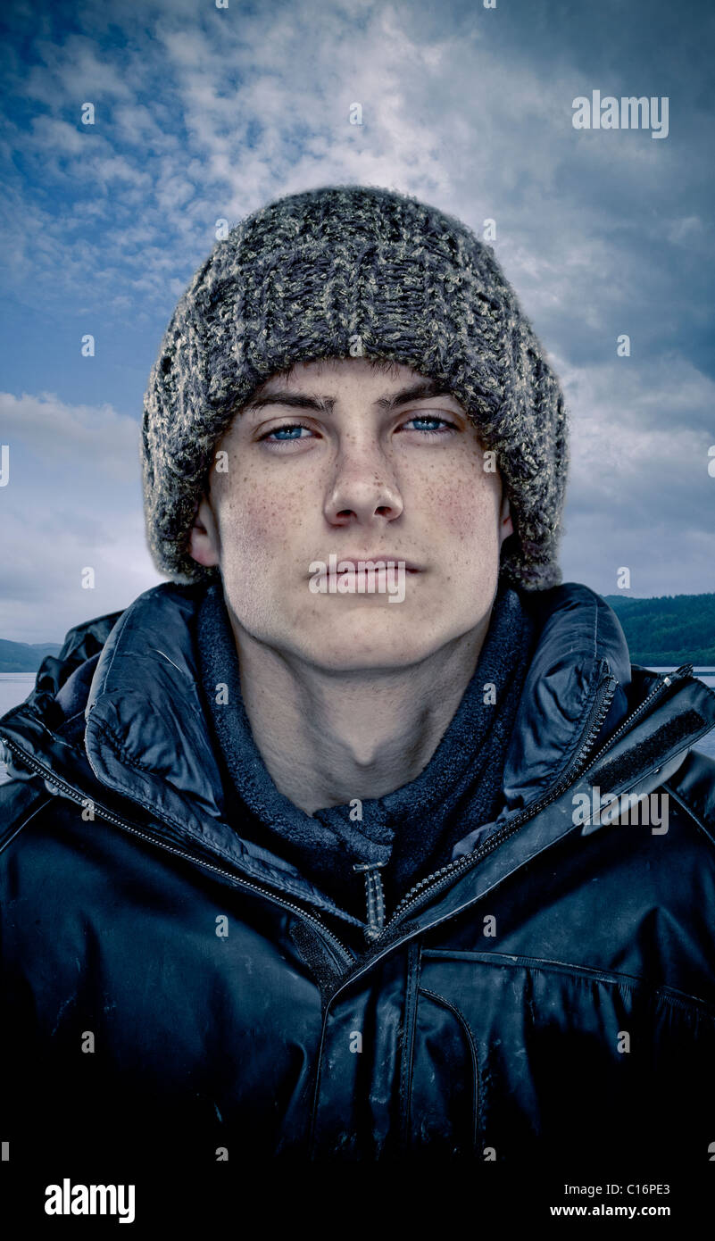 Portrait of a teenage boy wearing winter clothes Stock Photo