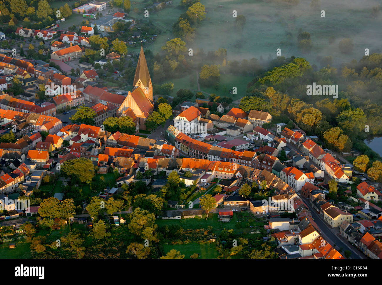 Aerial photograph, St. Marien, St. Mary's Church, Roebel, Mueritz, Mecklenburg-Western Pomerania, Germany, Europe Stock Photo